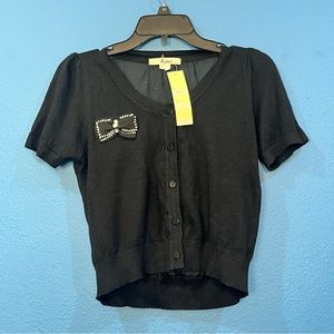 Katia Girl's Black Bow Rhinestone Studded Button Up Cardigan Tags Large